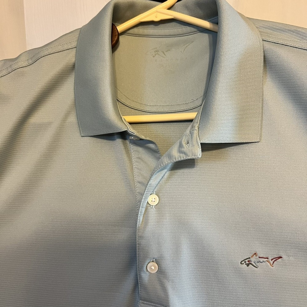 Greg Norman Polo Shirt Mens XL Sage Green Excellent Shark Logo Golf Top